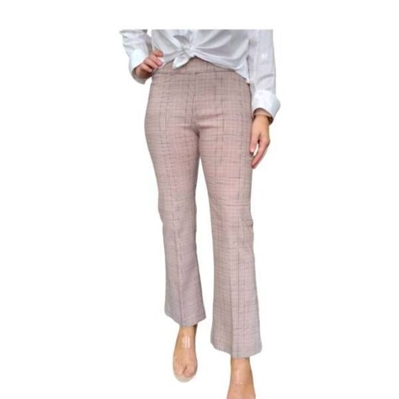 NWT  AVENUE MONTAIGNE Leo crop flare pants in tan plaid sz 12 - Picture 1 of 6